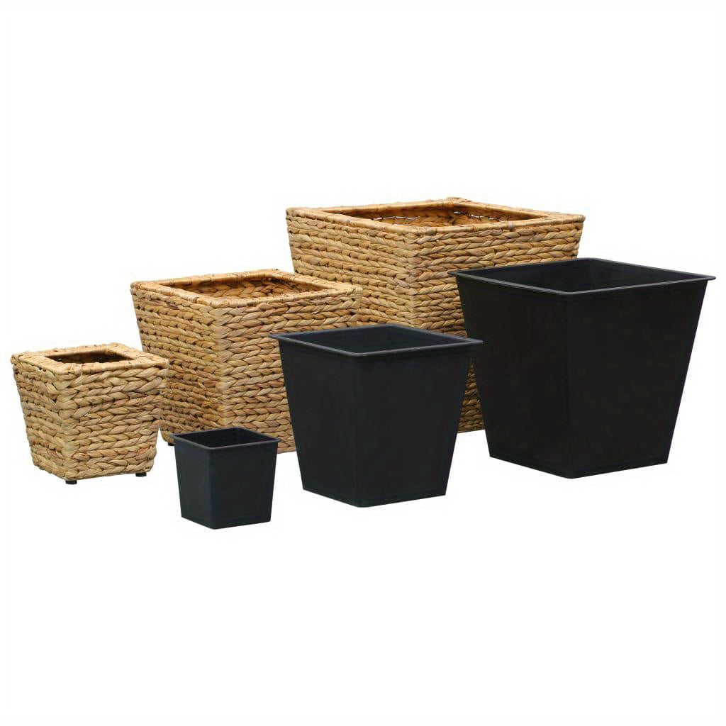 Set of rustic water hyacinth planters in varying sizes for stylish home decor and gardening