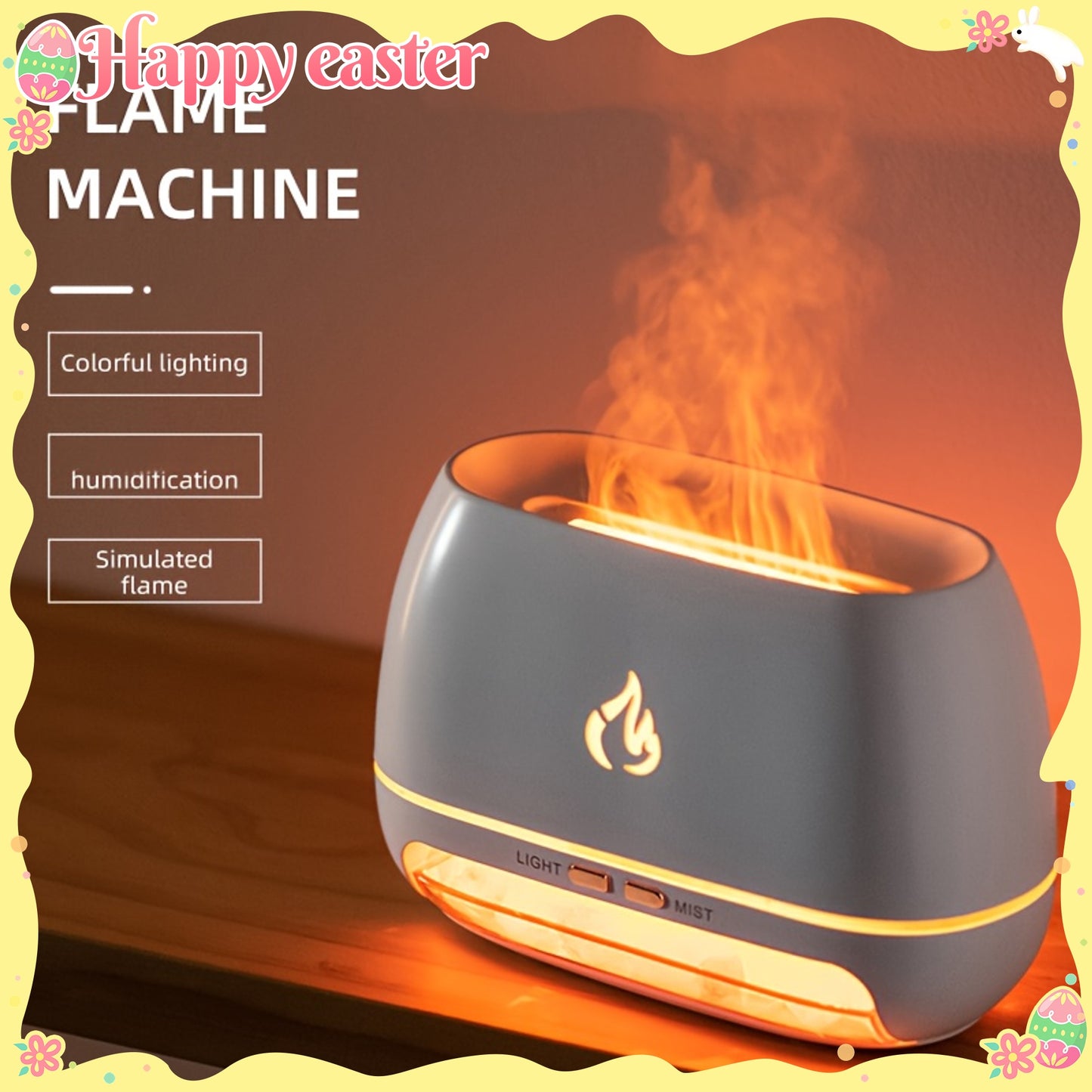 Nutshell salt stone flame diffuser with colorful lighting and simulated flame for aromatherapy