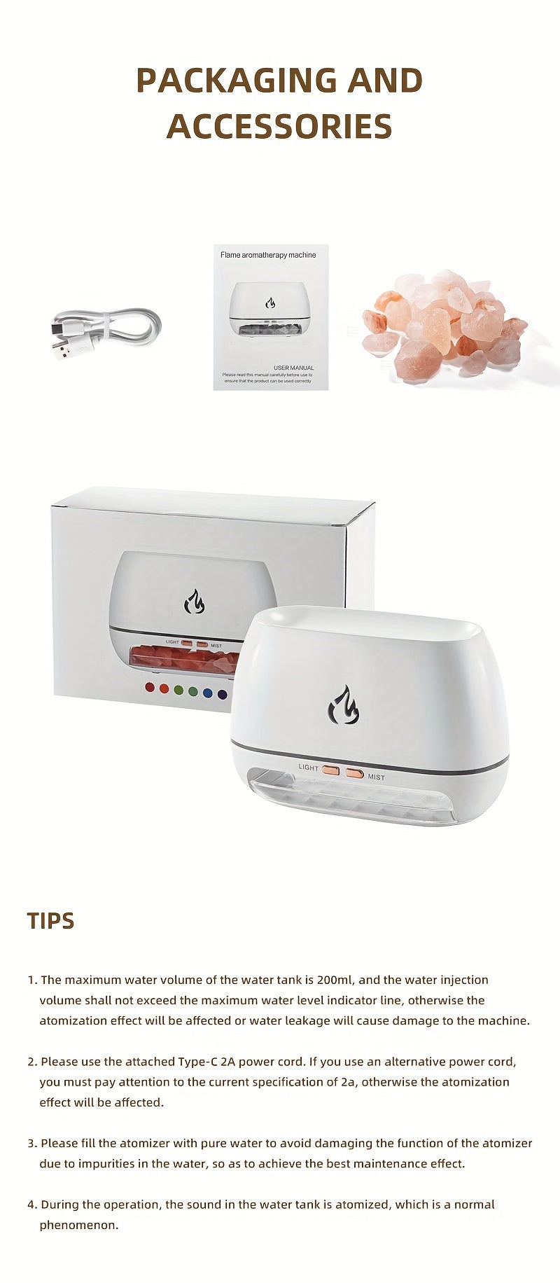 Nutshell salt stone flame diffuser with included accessories for a soothing aromatherapy experience
