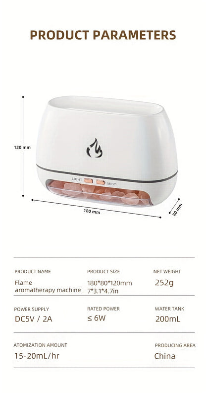 Nutshell salt stone flame diffuser for aromatherapy with adjustable light and mist settings