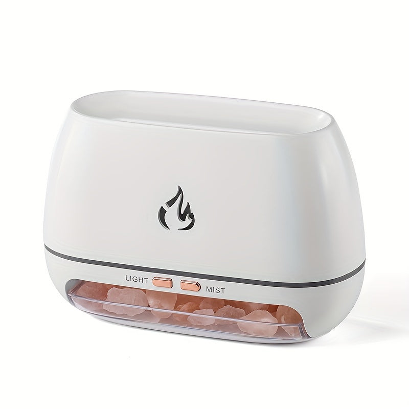 Nutshell salt stone flame diffuser with sleek design, adjustable light and mist settings for aromatherapy