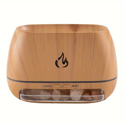 Nutshell salt stone flame diffuser in bamboo design with light and mist settings for aromatherapy
