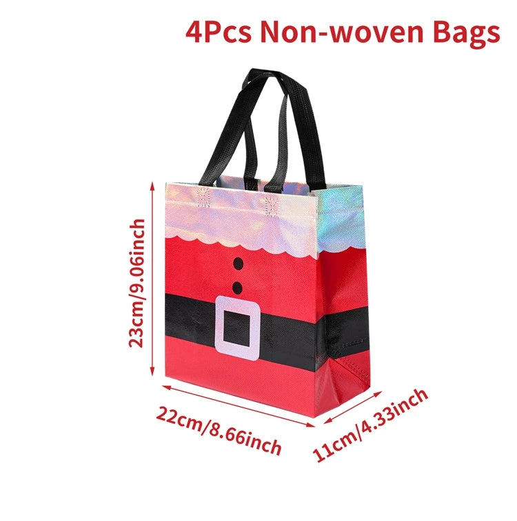 Set of Santa Claus snowman tote bags featuring a festive design for holiday shopping