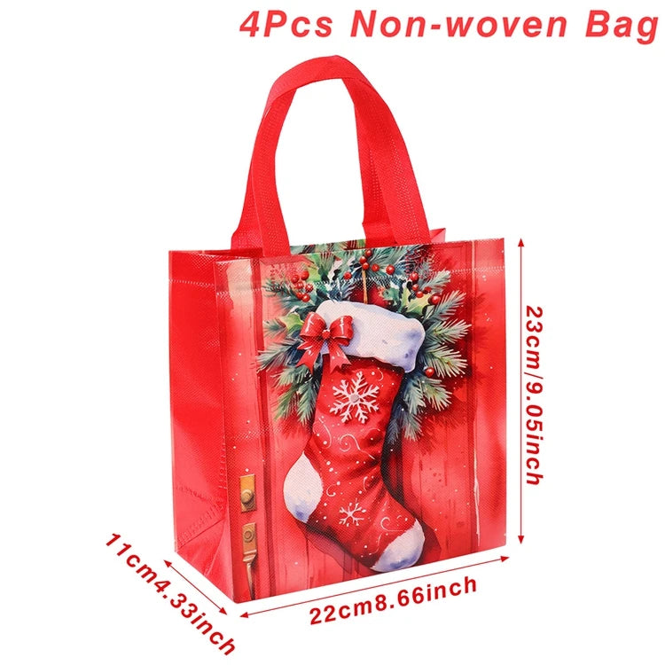 Santa Claus snowman tote bags featuring a festive Christmas stocking design in bright red