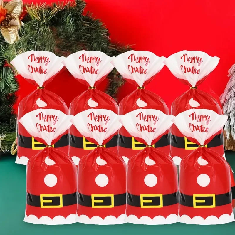 Colorful Santa gift bags for Christmas 2024 featuring a cheerful Santa design with red and white colors