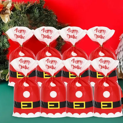 Colorful Santa gift bags for Christmas 2024 featuring a cheerful Santa design with red and white colors