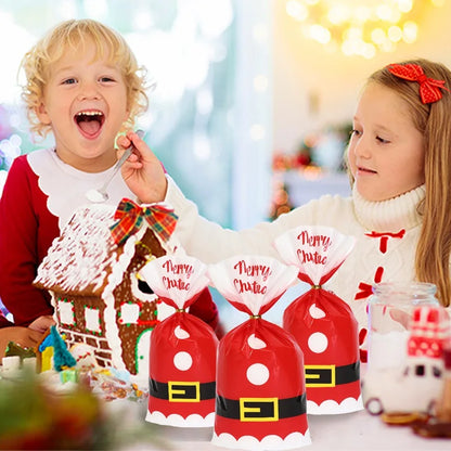Santa gift bags for Christmas 2024 featuring playful children with festive holiday decorations