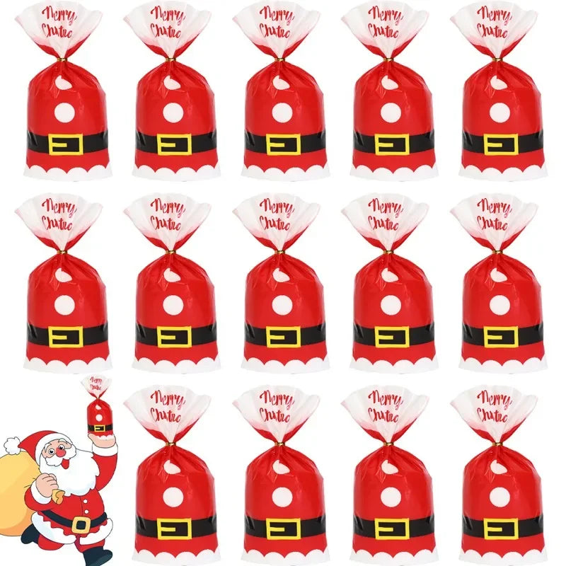 Set of 16 Santa gift bags for Christmas 2024 featuring Santa design and festive colors