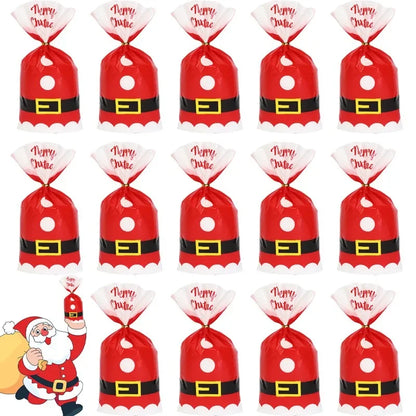 Set of 16 Santa gift bags for Christmas 2024 featuring Santa design and festive colors