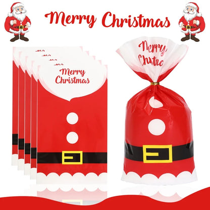 Set of Santa gift bags for Christmas 2024 featuring festive red and white designs with Merry Christmas text