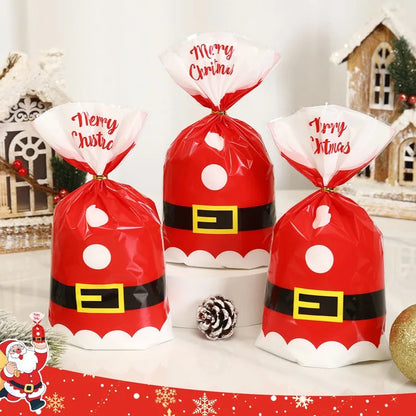 Set of three Santa gift bags for Christmas 2024 with festive designs and cheerful messages
