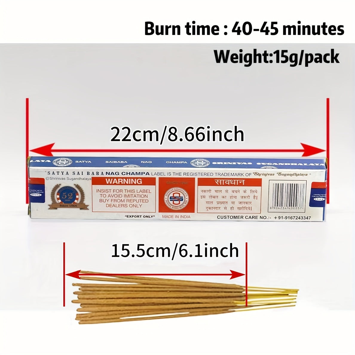 Satya Incense Sticks in a 15g pack with a burn time of 40-45 minutes for a soothing aroma