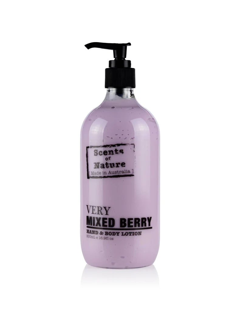 Nutshell Scents of nature Body Lotion in Very Mixed Berry scent with pump dispenser