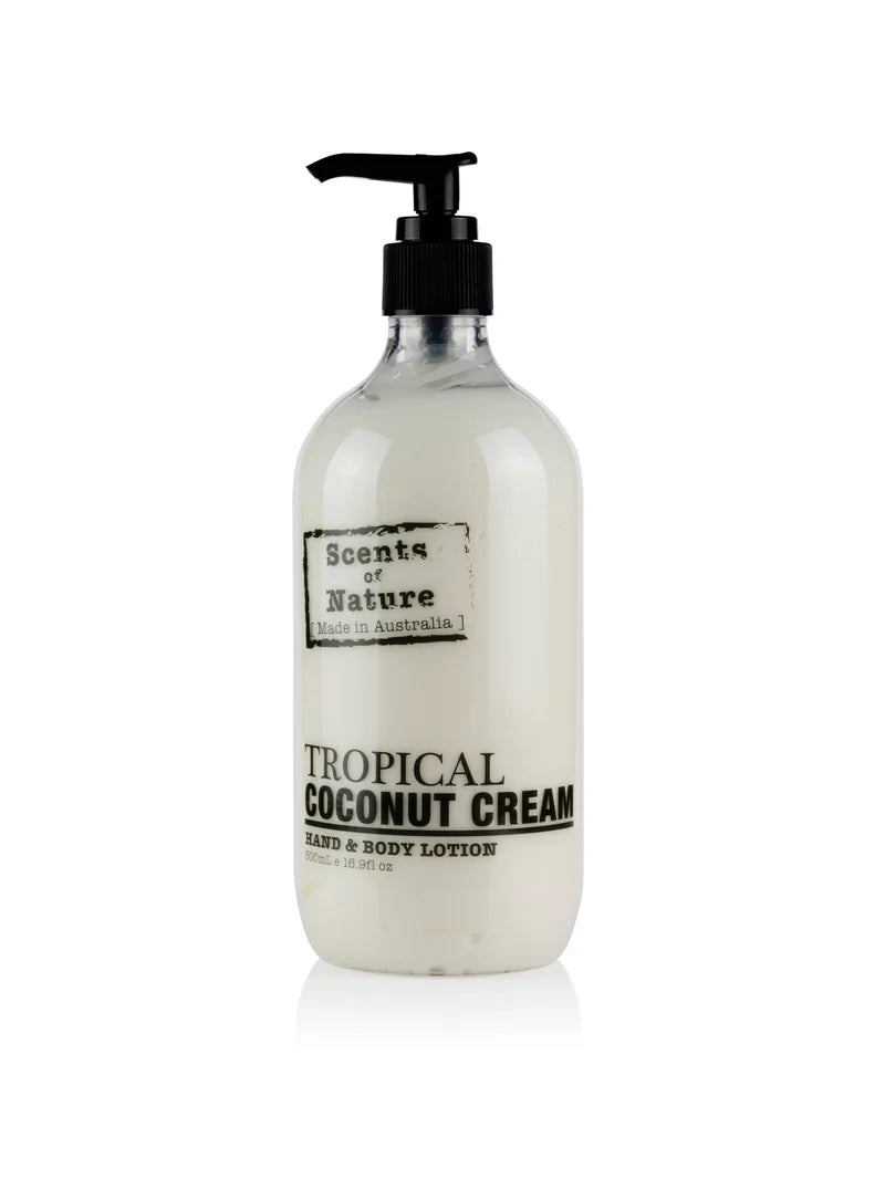 Nutshell Scents of nature Body Lotion Tropical Coconut Cream in clear pump bottle