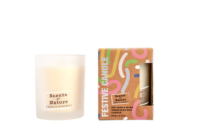Nutshell Fir Tree and Musk Festive Candle in glass jar with eco-friendly packaging