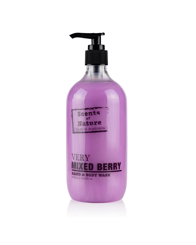Nutshell Scents of Nature Hand and Body Wash Very Mixed Berry purple cream in pump bottle
