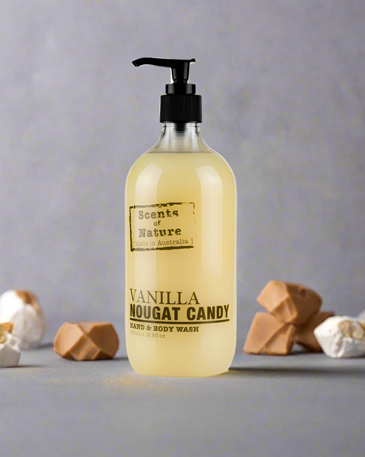Nutshell Scents of Nature Hand and Body Wash Vanilla Nougat Candy cream in pump bottle