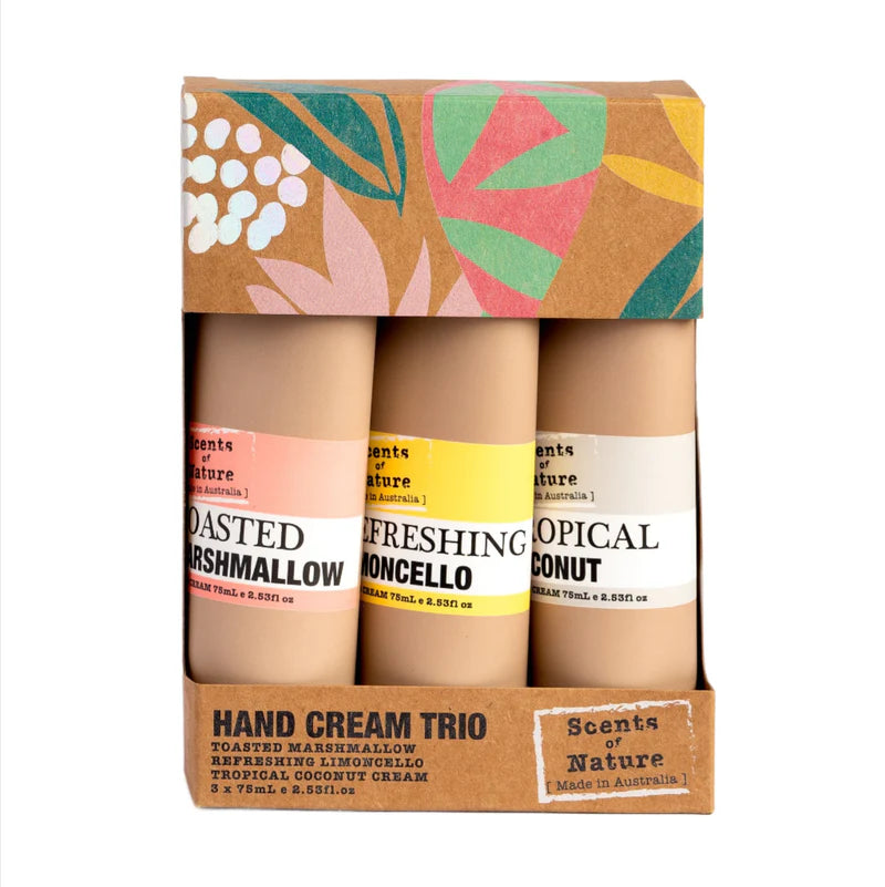 Nutshell Scents of Nature hand cream set with toasted marshmallow refreshing limoncello and tropical coconut scents