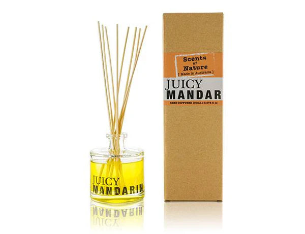 Scents of Nature Reed Diffuser 150mL Juicy Mandarin fragrance with natural reeds and brown packaging