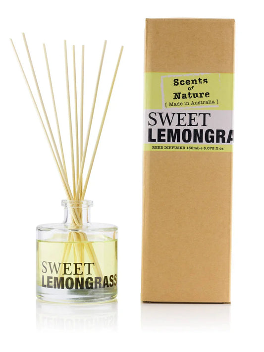 Scents of Nature Reed Diffuser 150mL Sweet Lemongrass scent with natural reed sticks and packaging