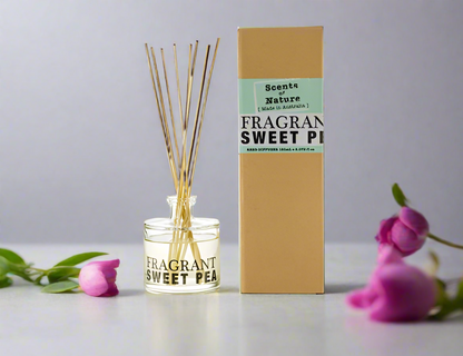 Scents of Nature Reed Diffuser 150mL with sweet pea fragrance and wooden reeds by Nutshell