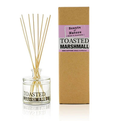 Nutshell Scents of Nature Reed Diffuser 150mL in Toasted Marshmallow scent with glass bottle and wooden reeds