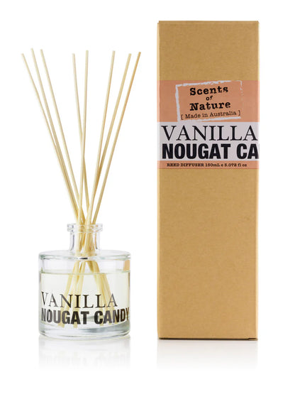 Nutshell Scents of Nature Reed Diffuser 150mL Vanilla Nougat Candy scent with reeds and packaging