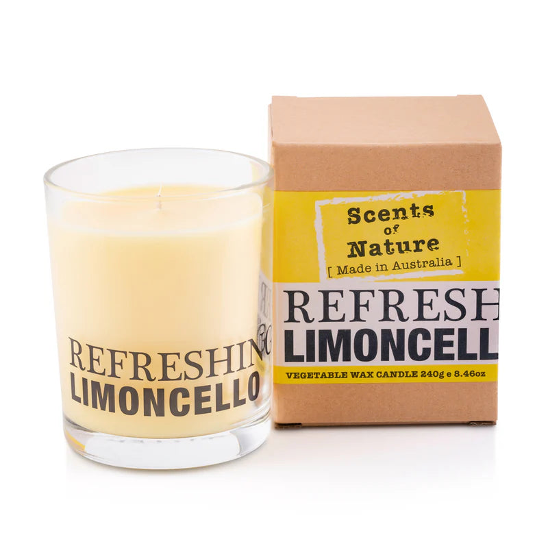 Nutshell Scents of Nature Soy Candle 240g in Refresh Limoncello scent with glass jar and packaging