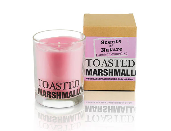 Nutshell Scents of Nature Soy Candle 240g in Toasted Marshmallow scent with glass jar and box