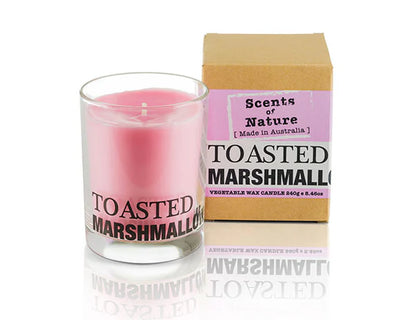 Nutshell Scents of Nature Soy Candle 240g in Toasted Marshmallow scent with glass jar and box