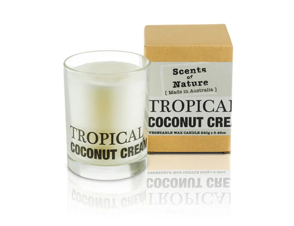 Nutshell Tropical Coconut Cream Soy Candle in clear glass with natural scent and eco-friendly packaging