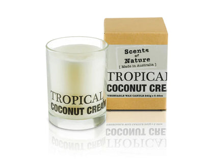 Nutshell Tropical Coconut Cream Soy Candle in clear glass with natural scent and eco-friendly packaging