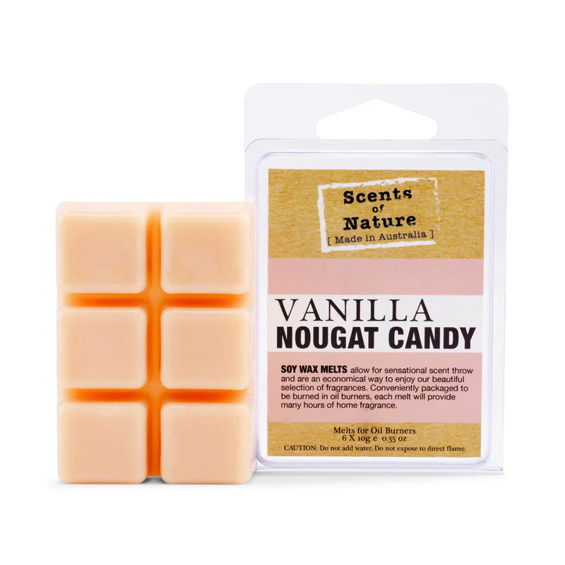 Scents of Nature Soy Wax Melts 60g Vanilla Nougat Candy scent by Nutshell with six creamy wax cubes