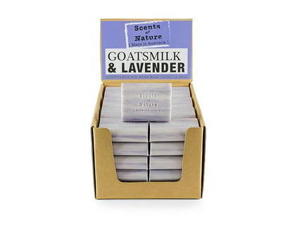Tilley Soap Bars goatsmilk and lavender boxed display of stacked natural soap bars for gentle moisturizing by Nutshell