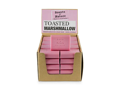 Nutshell Toasted Marshmallow pink soap bars in display box Tilley Soap Bars gentle moisturizing scent