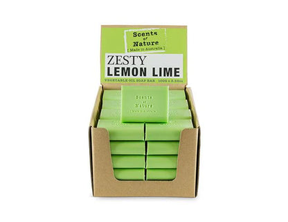 Nutshell Zesty Lemon Lime soap display box with stacked green bars Tilley Soap Bars fresh citrus scent