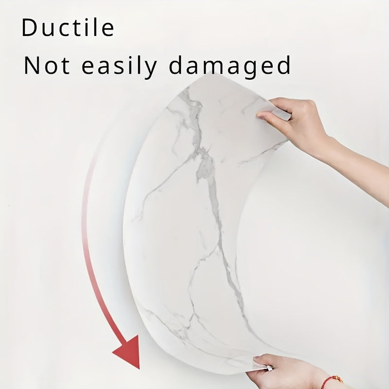 Self-adhesive decorative tiles shown being applied, flexible and durable for home decor projects.