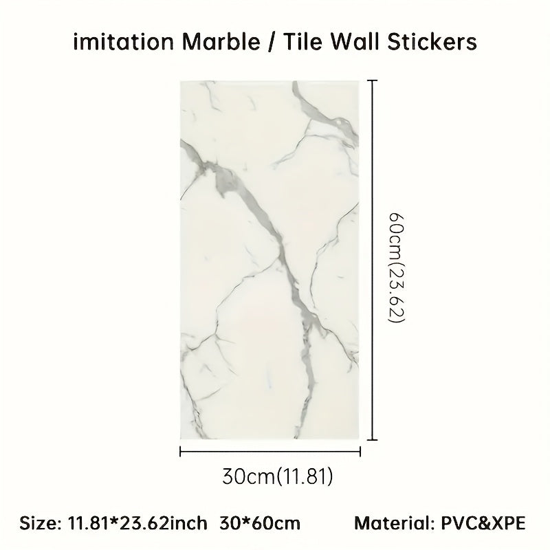 Self-adhesive decorative tiles in imitation marble design, perfect for modern home decor