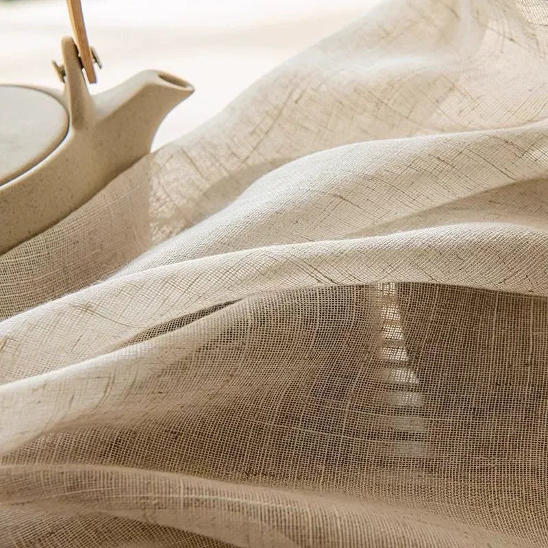 Nutshell Cotton Linen Beige Sheer Curtains with natural woven texture soft drape and light filtering effect