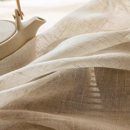 Nutshell Cotton Linen Beige Sheer Curtains with natural woven texture soft drape and light filtering effect