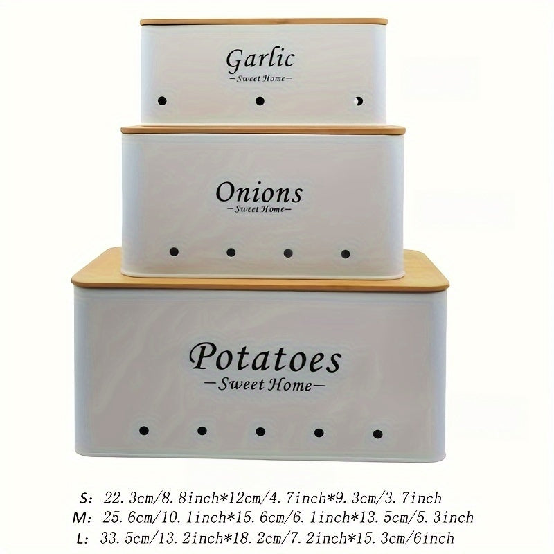 Nutshell shatterproof kitchen canister set with wooden lids for garlic, onions, and potatoes
