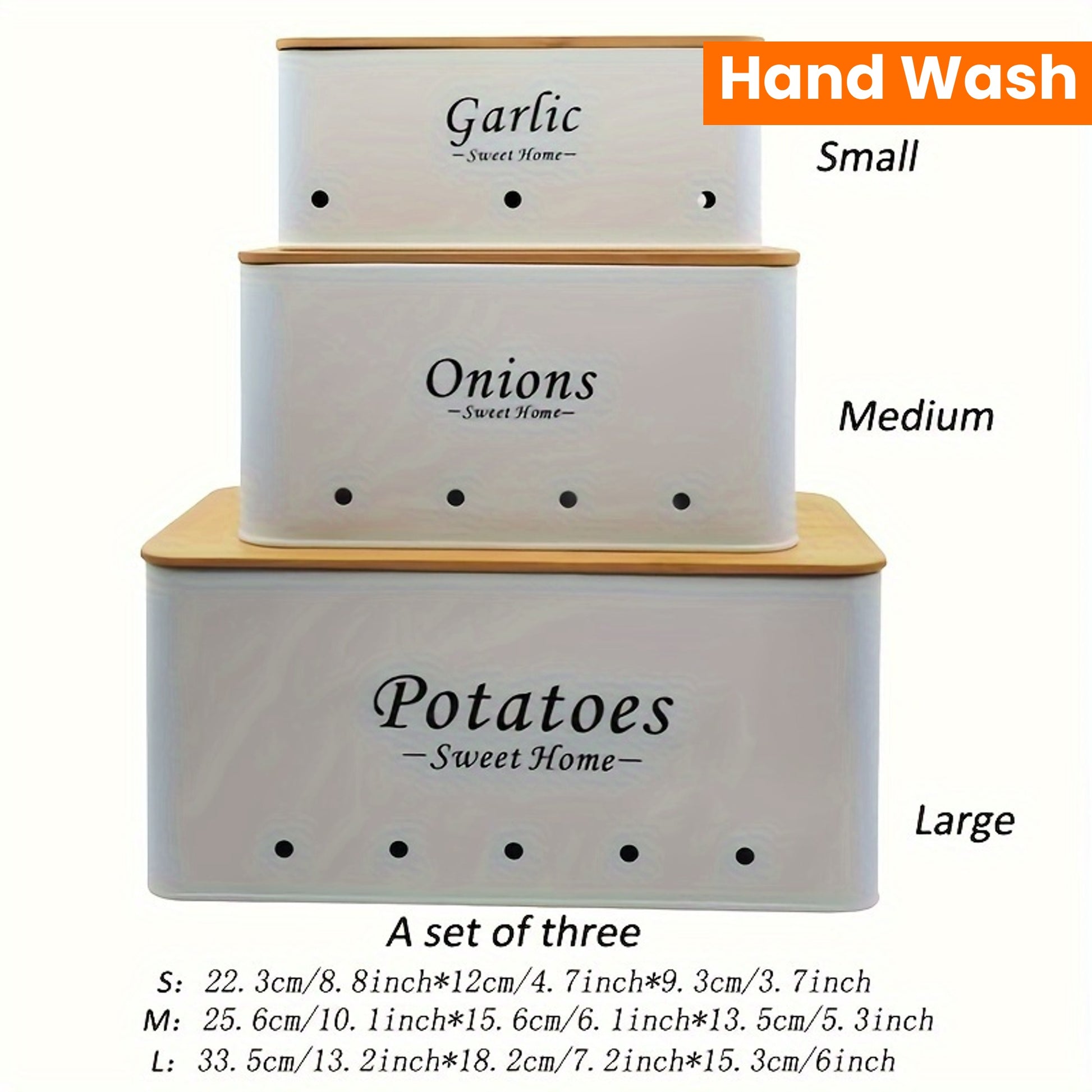 Nutshell shatterproof kitchen canister set in three sizes for storing garlic, onions, and potatoes