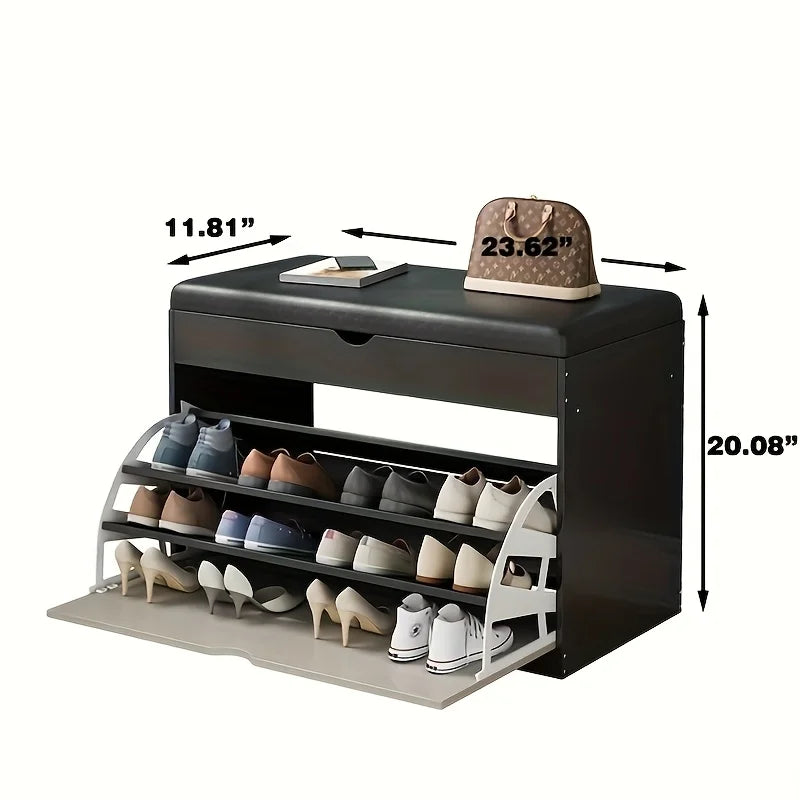 Nutshell Shoe Bench with Cushioned Seat featuring storage for multiple pairs of shoes and a stylish design