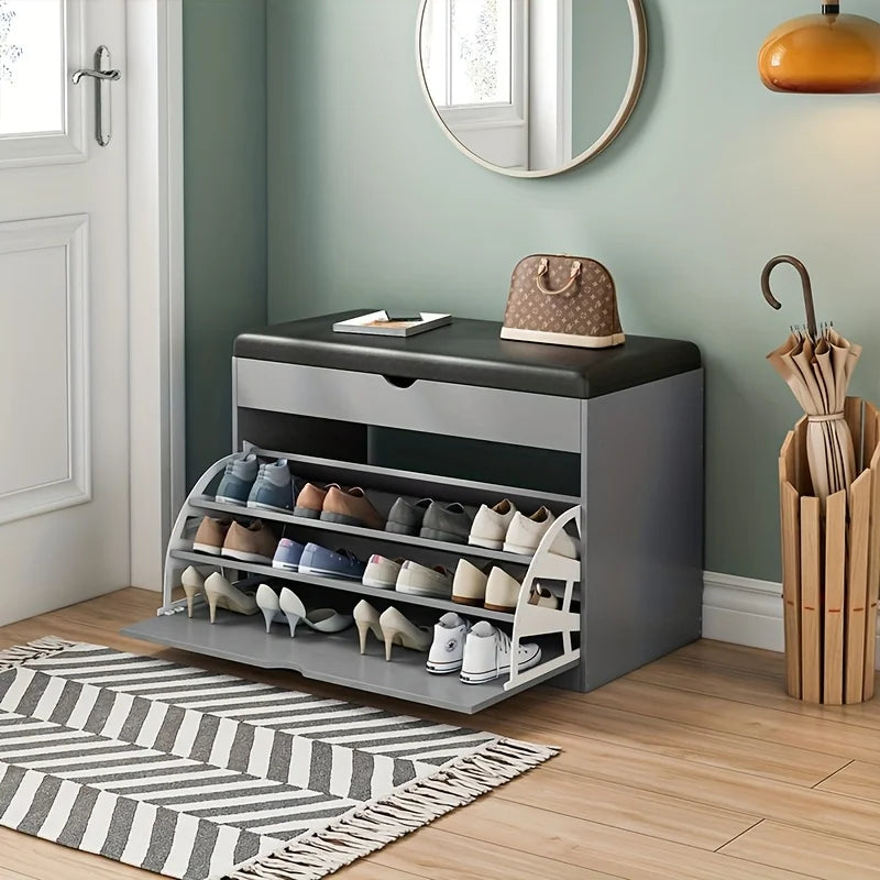 Nutshell Shoe Bench with Cushioned Seat and Storage for Easy Shoe Organization in Entryway