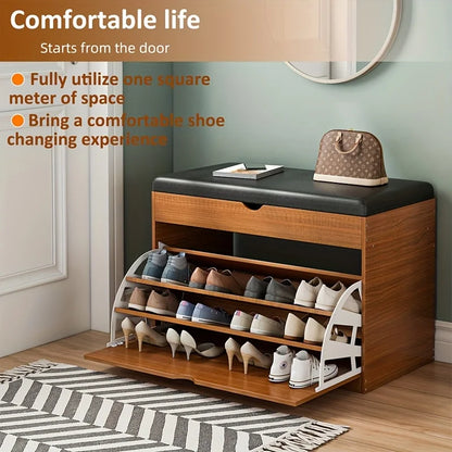 Nutshell Shoe Bench with Cushioned Seat and storage for organizing shoes and bags