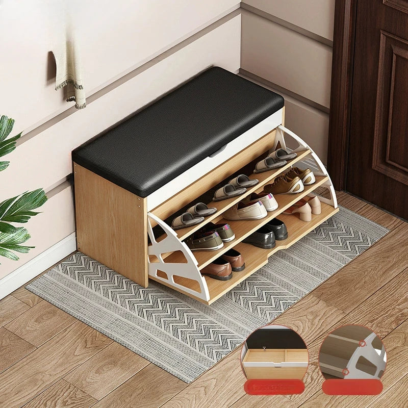 Nutshell Shoe Bench with Cushioned Seat featuring spacious shoe storage and a stylish design