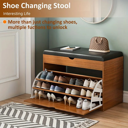 Nutshell Shoe Bench with Cushioned Seat and Storage for Easy Shoe Organization