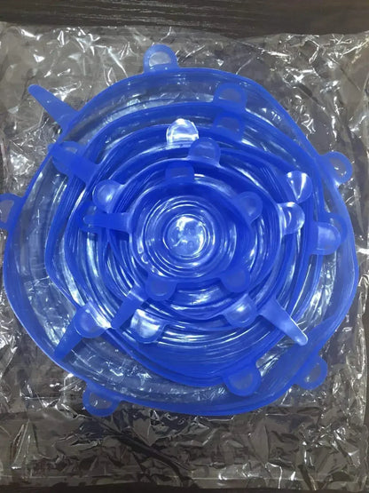 Set of Blue Silicone Stretch Lid in various sizes for covering bowls and containers