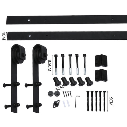 Nutshell sliding barn door hardware black metal kit with rollers rails screws and mounting accessories