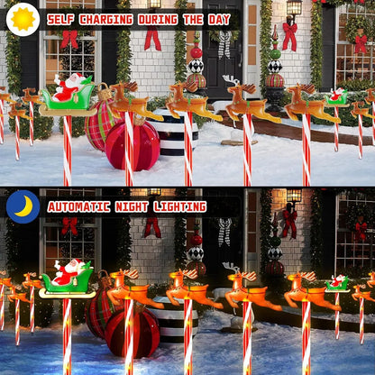 Nutshell solar Christmas pathway lights with Santa and reindeer, self-charging by day and lighting up at night